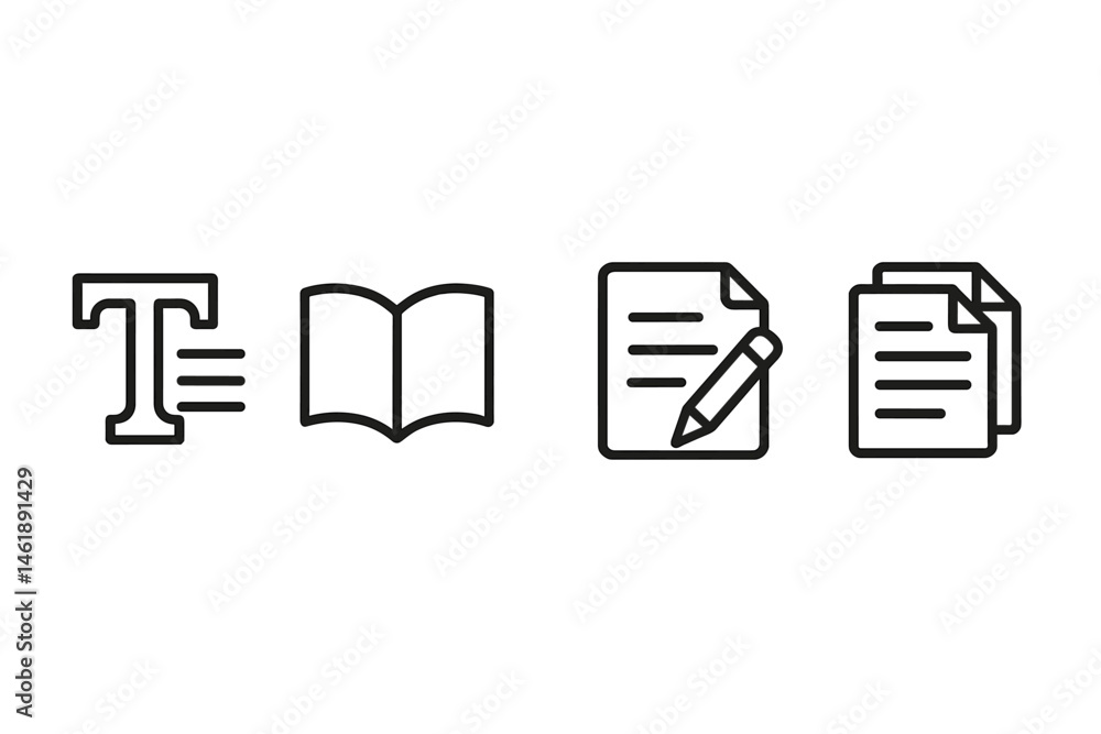 Poster vector illustration icons depicting text, an open book, and different document formats representing 