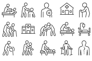 Healthcare vector illustrations showcasing various medical activities and professions in a clinical setting