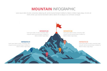 Abstract mountain with flag and with a route to the top. Infographics with nine steps to success. Low poly wireframe vector illustration. Way to the goal in digital futuristic style.