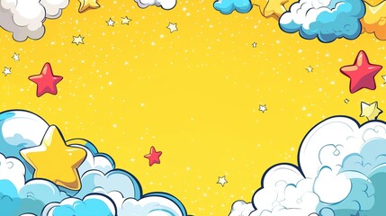 Yellow background with stars and clouds in pop art retro comic style. 6