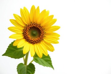 Obraz premium One bold yellow sunflower against stark white, background, floral, contrast