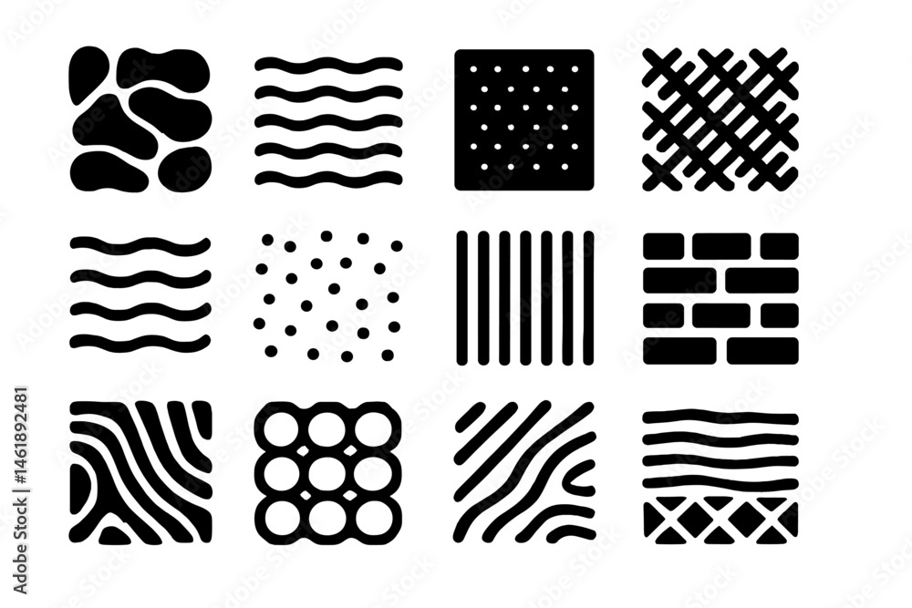 Aufkleber vector illustration icons featuring various patterns in black and white suitable for design projects