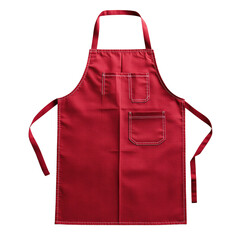 Crimson kitchen apron featuring contrasting white stitching details against a black background