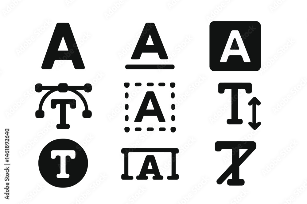 Poster collection of vector illustration icons representing various text formatting tools and design elemen