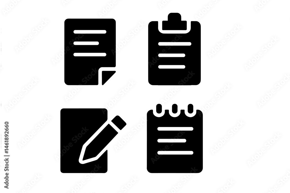 Poster vector illustration icons depicting various writing tools and note-taking materials in a minimalisti
