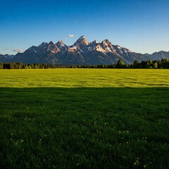 A rocky mountain towering behind a grass plain.