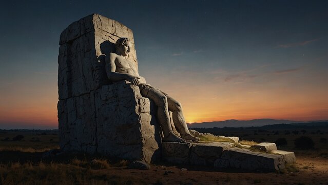 A statue of Tramas, sleeping at the heart of a monolith, unmoved for millennia