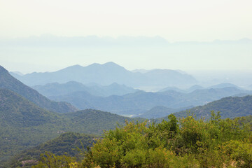 Beautiful summer mountain landscape.  Montenegro, Dinaric Alps, Cetinje region. Aerial perspective