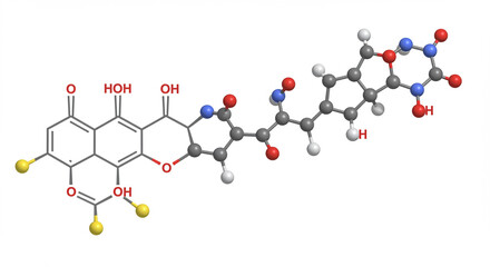 Molecular structure illustration of a complex organic compound on white background
