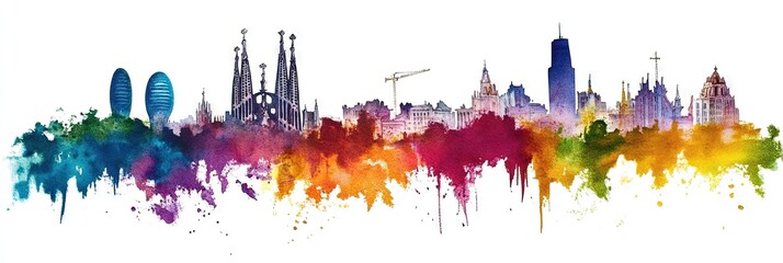 Fototapeta premium watercolor barcelona spain downtown skyline 