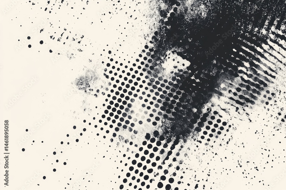 Poster abstract monochrome design with textured elements. a blend of dots, streaks, and splashes create a d
