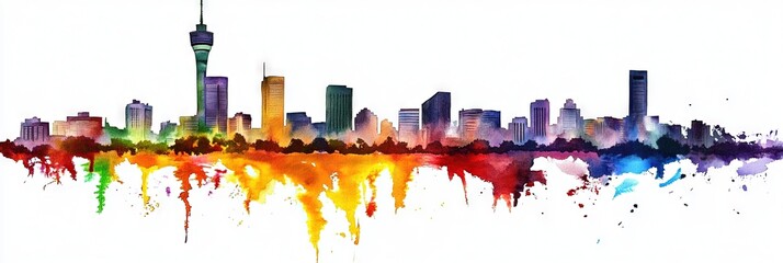 Fototapeta premium watercolor johannesburg, south africa downtown skyline
