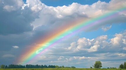 Naklejka premium Rainbow After Storm: A vibrant rainbow arching across the sky after a rainstorm. 