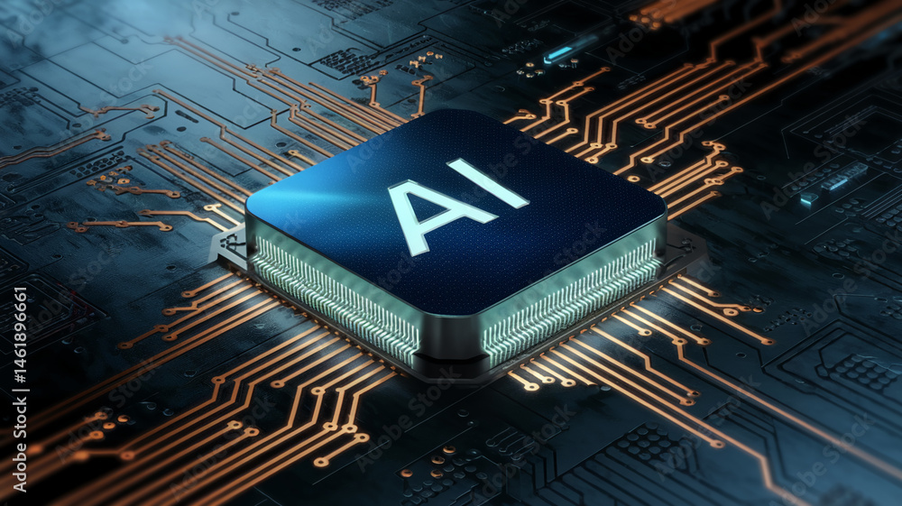 Aufkleber ai processor chip on circuit board, showcasing technological advancement and artificial intelligence