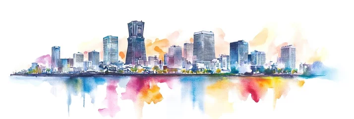 Photo sur Plexiglas watercolor osaka japan downtown skyline 