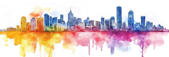 watercolor manila philippines downtown skyline 