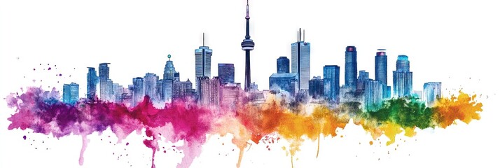 Fototapeta premium watercolor toronto canada downtown skyline 