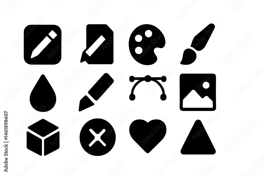 Poster vector illustration icons representing various creative tools and shapes useful for design and artis