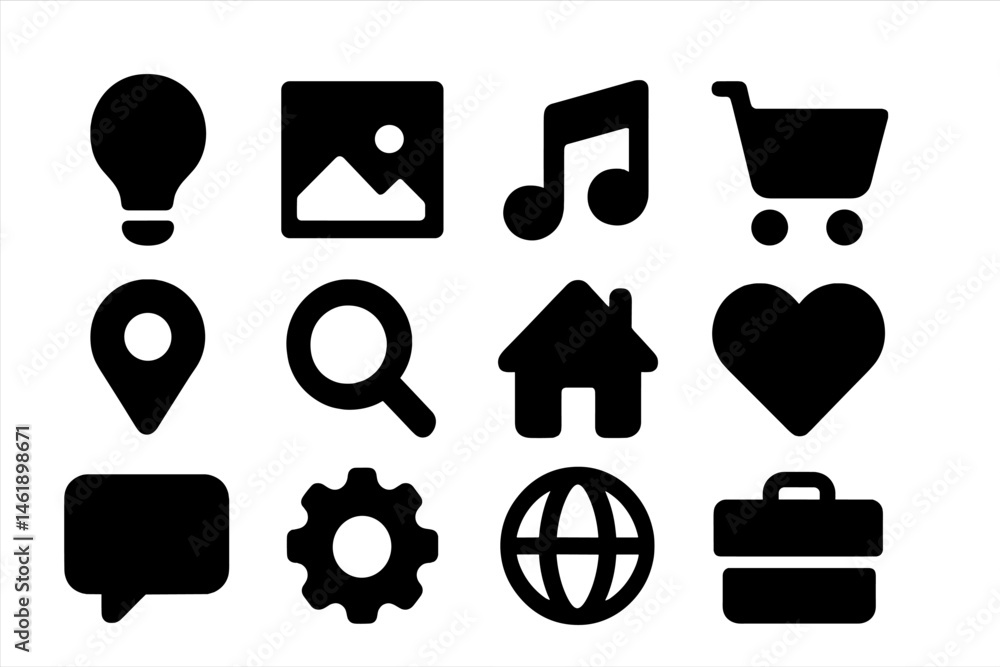 Poster collection of vector illustration icons representing various activities and concepts in a minimalist