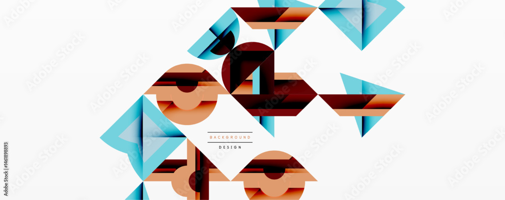 Poster Abstract geometric shapes, vibrant colors, modern design. Minimalist composition with layered triangles, creating dynamic visual effect.