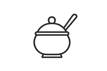 Simple vector illustration of a cooking pot with a lid and spoon, ideal for culinary themes and kitchen designs