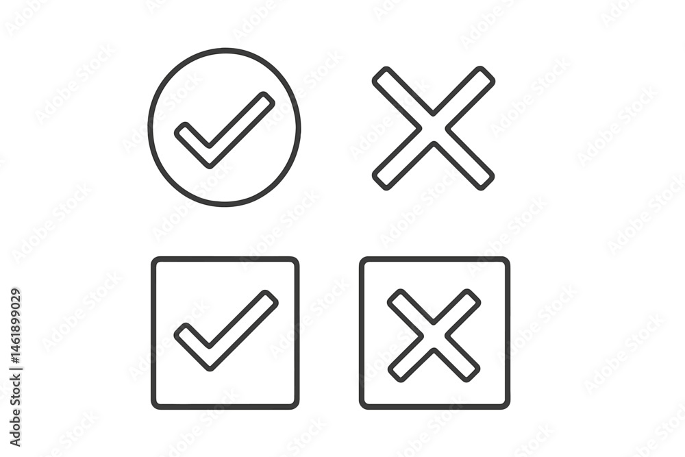 Poster vector illustration showing checkmark and cross icons in various styles for design applications and 
