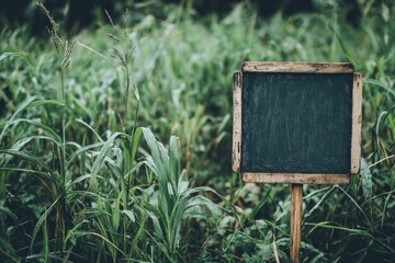 Empty chalkboard sign in a grassy field (1)