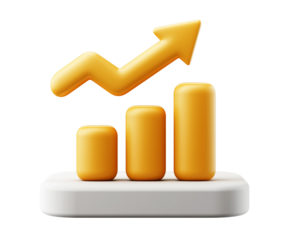 A green arrow on a 3d bar chart, upward trend, trend in finance