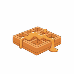 Topped with syrup, a golden waffle square, a sweet breakfast treat, awaits the first bite