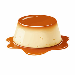 Tasty dessert with smooth caramel topping served in a shallow dish on white