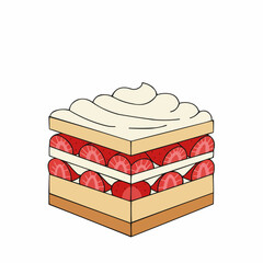 Cartoon slice. Simple yellow cake is frosted with creamy white swirls of frosting