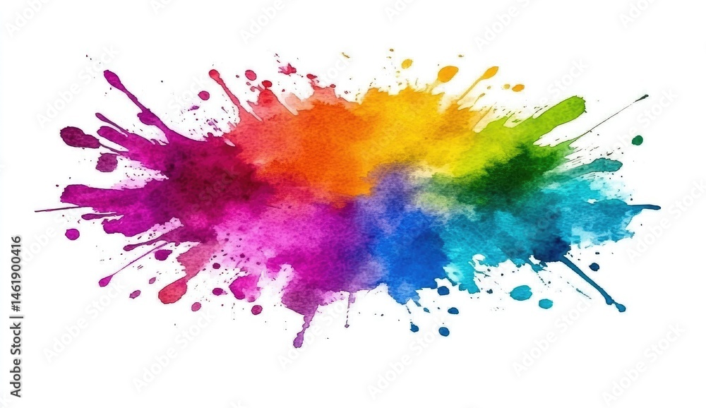 Poster vibrant multicolored watercolor splatters on a white background. splashes of paint in various hues c