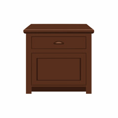 Wooden drawer chest in brown color with semi-circular handle on a white background