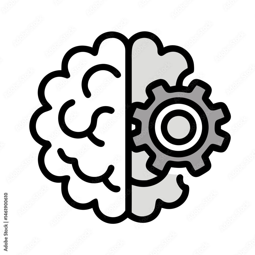 Aufkleber symbolic representation of brain and gear illustrating cognitive thinking and problem-solving in tec