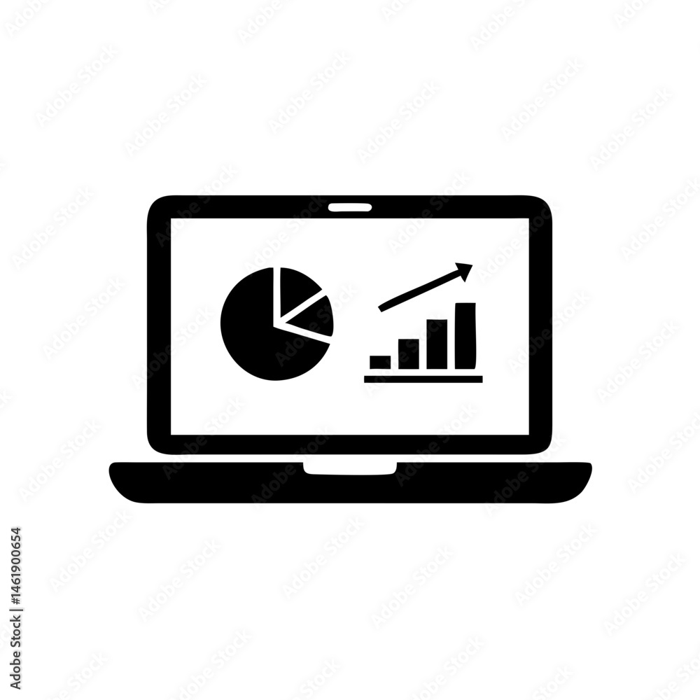 Poster data analysis on laptop showcasing growth metrics through charts and graphs in a modern workspace se