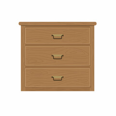 Cartoon wood drawers with simple handles shown in an angled view