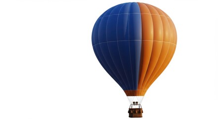 Blue dual-tone hot air balloon, ultra-detailed fabric texture, isolated in 8K no cropping