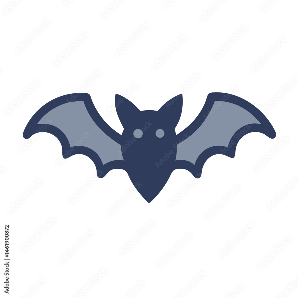 Poster bat illustration showcasing distinct features in simple design style with blue hues and clear lines