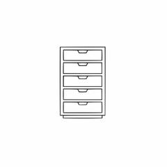 Minimalistic line drawing of a small cabinet with three drawers on a white backdrop
