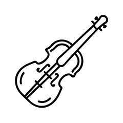 Obraz premium Violin resting on a surface, showcasing intricate details of its body and neck in black outline