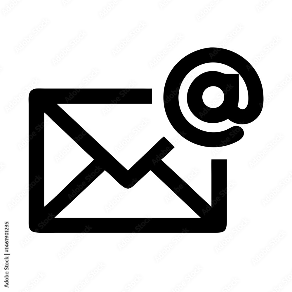 Aufkleber icon representing email communication with an envelope and at symbol on a plain background for digit