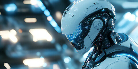 Futuristic Robot with Advanced Technology, Humanoid Robot in High-Tech Environment, Sci-Fi Robot with Glowing Features