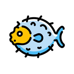 Obraz premium Colorful illustration of a cartoon pufferfish with distinctive features and playful design