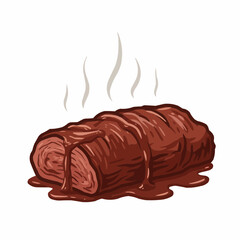 Freshly cooked meat, emanating smoke, served with a visually appealing, stylized design