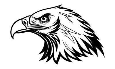 Isolated on white, a black vector illustration presents an eagle head, suitable as a wild animal tattoo design or a nature-inspired mascot