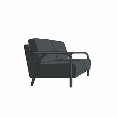 Gray two-seater sofa with backrests and curved arms, against a blank, white background
