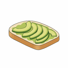 Avocado slices on toast, close up view, cartoon style