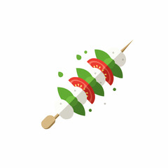Caprese skewers with tomato, basil and mozzarella on a skewer. Vector image