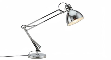 Chrome finish desk lamp with articulated joints, high-resolution 8K, isolated