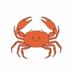 Minimalist drawing shows a half-view of an orange crab with a black outline